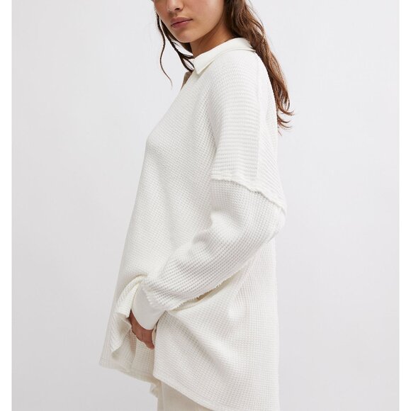FREE PEOPLE - Women's White Waffle Knit Top - Picture 6 of 10